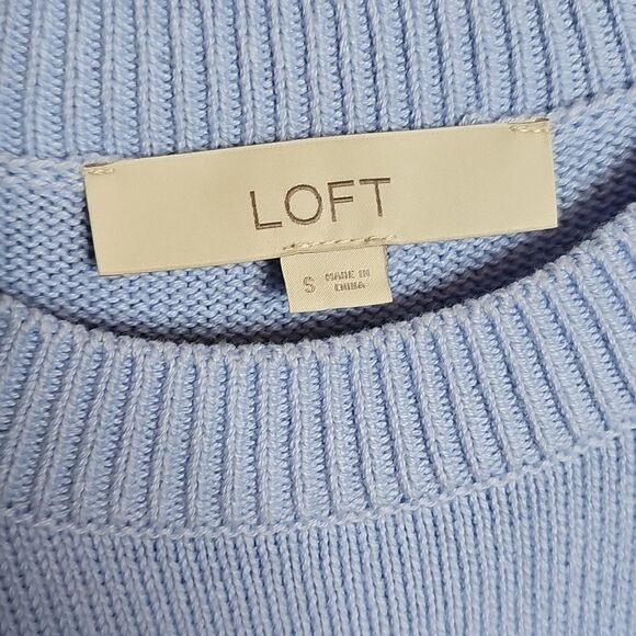 LOFT Small Eyelet Sleeve Sweater Knit Top Blue - Picture 6 of 9